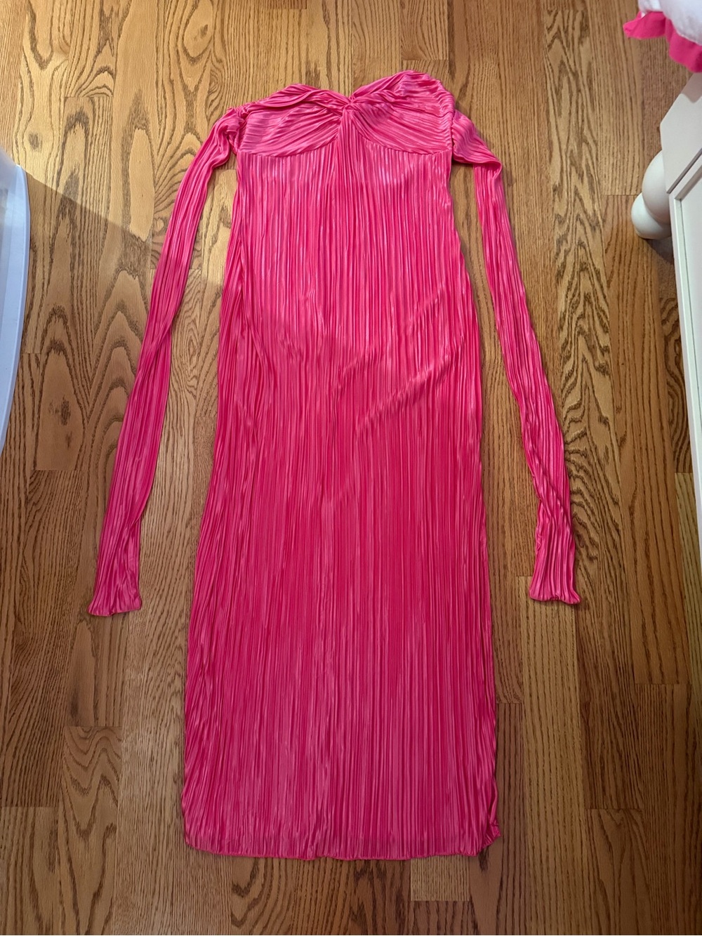 SHEIN Hot Pink Strapless Pleated Midi Dress